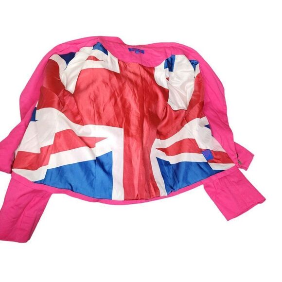 Twiggy London Double Breasted Moto Jacket Union Jack Lining Womens 16W Pink - Picture 6 of 9